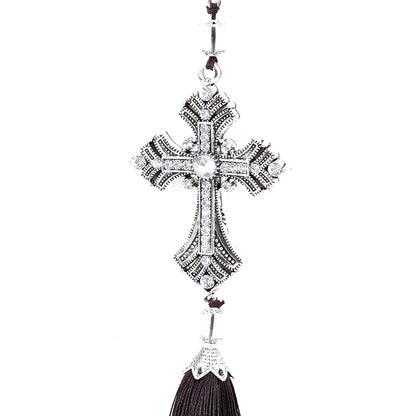 Car Pendant Hanging Decoration Cross Jesus Christian Metal And Crystal Diamond
