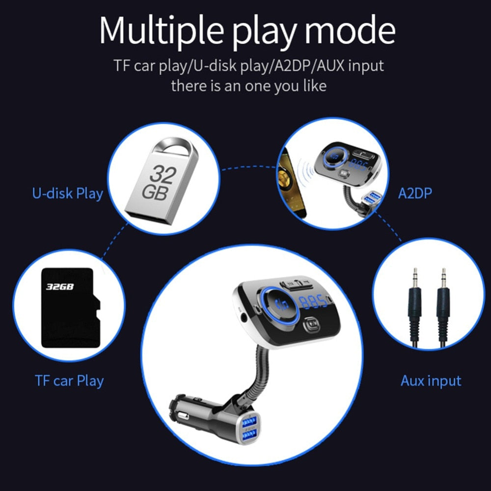 Bluetooth Compatible Car Wireless Transmitter LED USB Charger