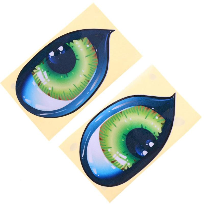 Car 3D Funny Reflective Green Cat Eyes Car Stickers Rearview Decal 2Pcs
