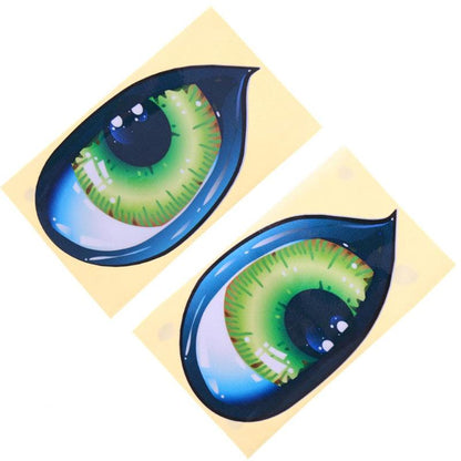 Car 3D Funny Reflective Green Cat Eyes Car Stickers Rearview Decal 2Pcs