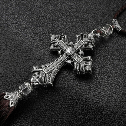 Car Pendant Hanging Decoration Cross Jesus Christian Metal And Crystal Diamond