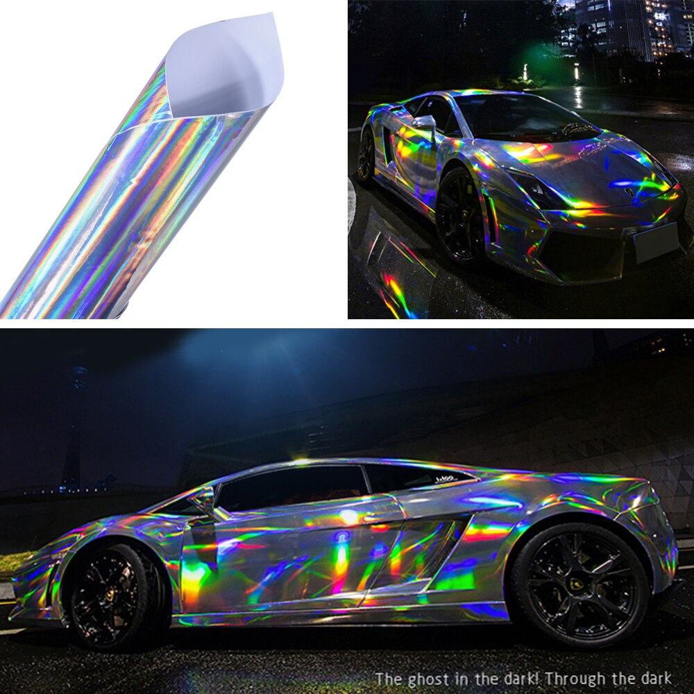Car Chrome Black Stickers Body Wrap  Rainbow Decals