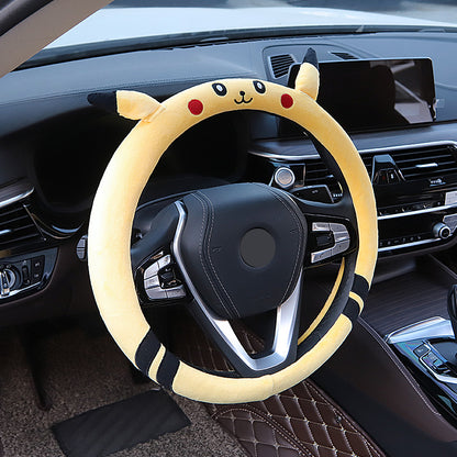 Car Cartoon Furry Plush Soft Steering Wheel Cover Set