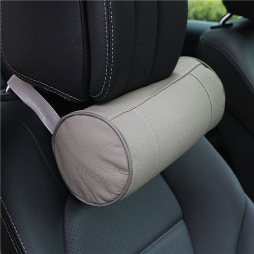 Car Neck Pillow Leather Cervical Memory Foam Round Roll Office Chair Bolster Headrest Cushion