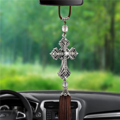 Car Pendant Hanging Decoration Cross Jesus Christian Metal And Crystal Diamond