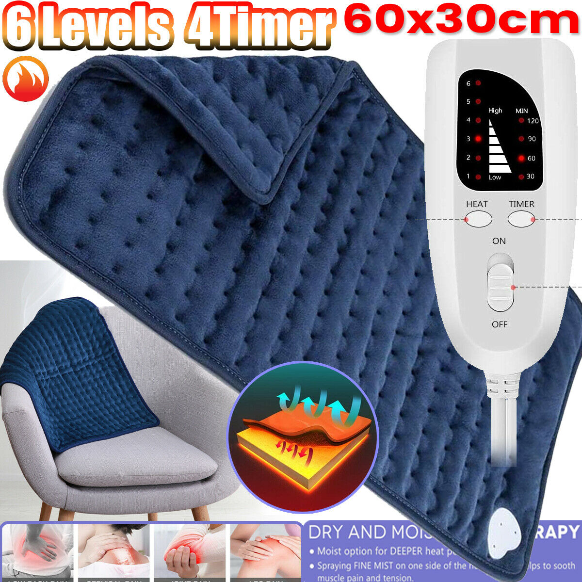 Microplush Electric Blankets Heating Pad  Pain Relief Winter Warmer Cushion