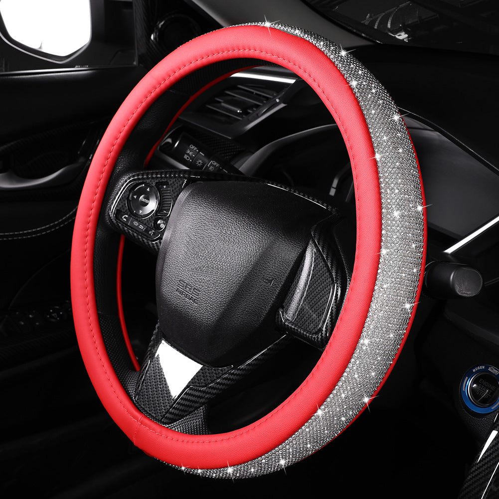 Universal Car Diamond Leather Steering Wheel Bling Crystal Rhinestones Protector