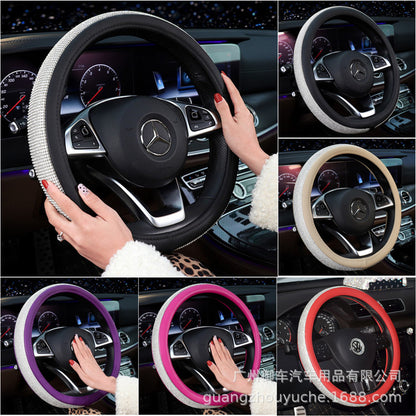 Car Universal Shiny Rhinestones Steering Wheel Leather Protector Cover