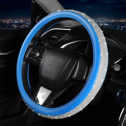 Universal Car Diamond Leather Steering Wheel Bling Crystal Rhinestones Protector