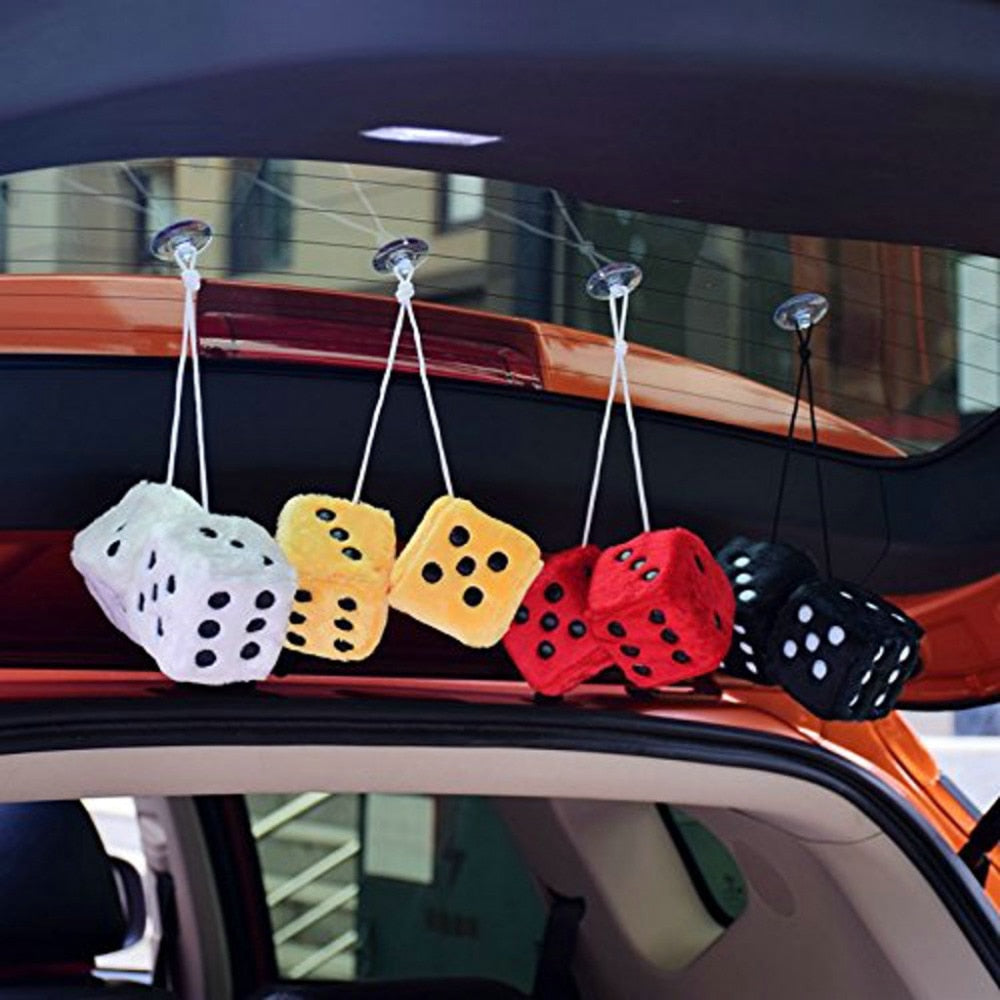 Car Colorful Plush Dice Craps Rear View Mirror Charms Hanging Decor