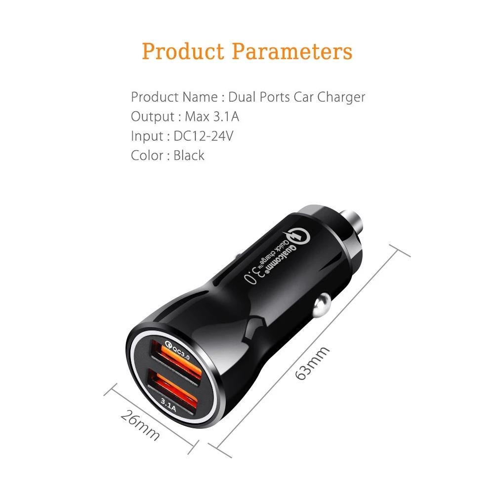 Dual USB Car Charger 30W QC 3.0 Fast Mini Cigarette Adapter
