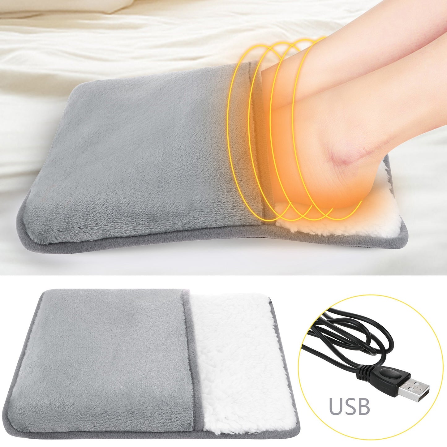 USB Electric Heating Pad Feet Fleece Winter Hand Foot Warmer Slippers