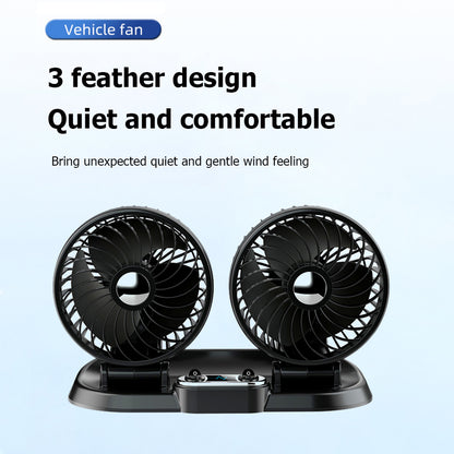 Summer Dual Head Car Fan 5V Degree Rotatable Air Cooler