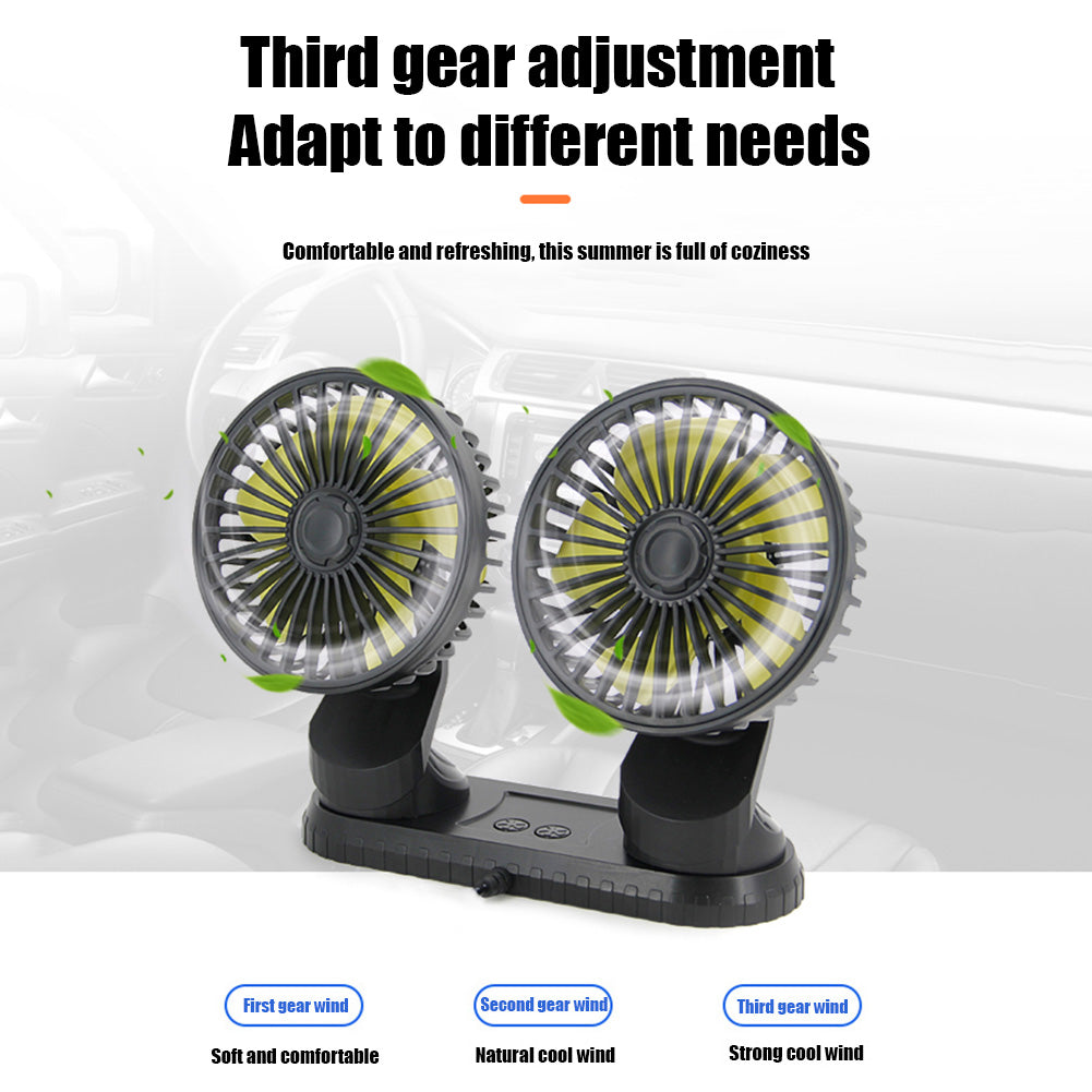 USB Powered Car Multi-Angle Rotatable Dual Head Summer Cooling Fan