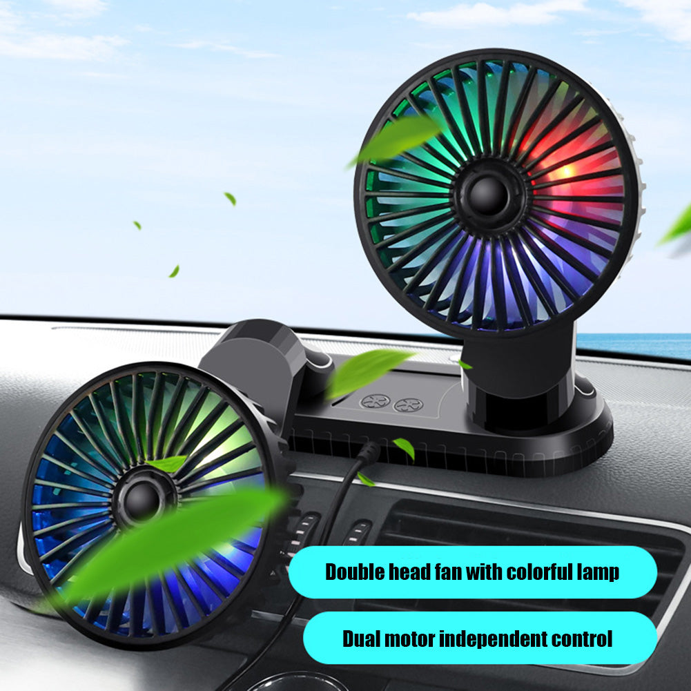 USB Vehicle Fan Dual Head Powerful 3-Speed Dashboard Cooling Fan