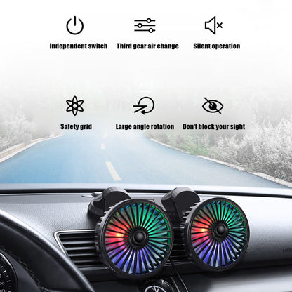 USB Vehicle Fan Dual Head Powerful 3-Speed Dashboard Cooling Fan