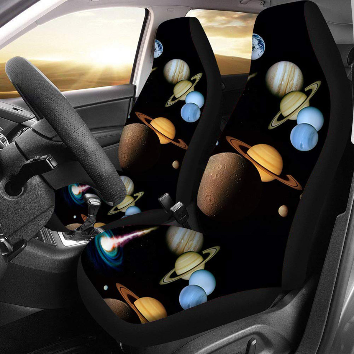 Car Front Seat Cushion Fabric Cases Protector Universal 2 Pcs Fit For Sedan SUVs