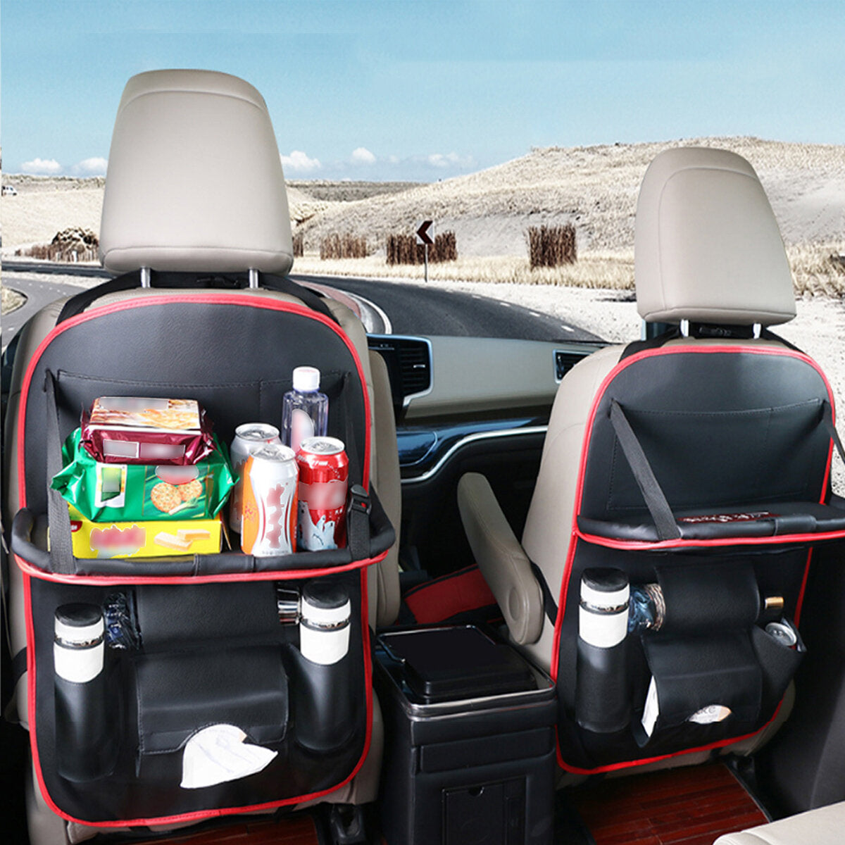 Car Leather Back Seat Multi-Pocket Organizer Folding Holder Sack