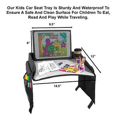 Kids Car Seat Travel Tray Sturdy Activity No-Drop iPad/Tablet Holder Organizer