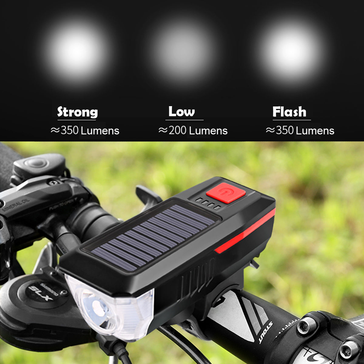 Solar Power Bicycle Motorcycle Headlights Ring Bell Light Waterproof Rechargeable Lamp
