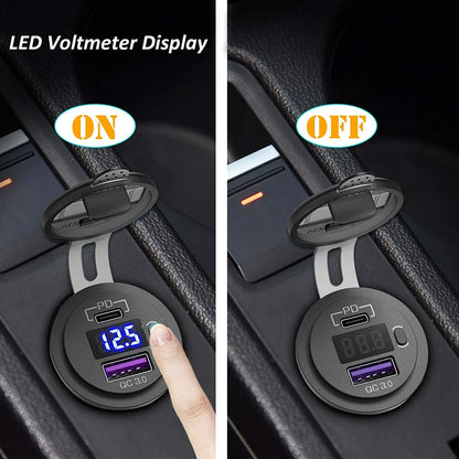 Car Dual USB Charger Socket with LED Voltmeter ON/Off Switch