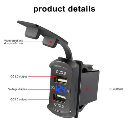 Dual USB QC3.0 Car Charger Socket Adapter Digital Display Voltmeter Tools 12-24V
