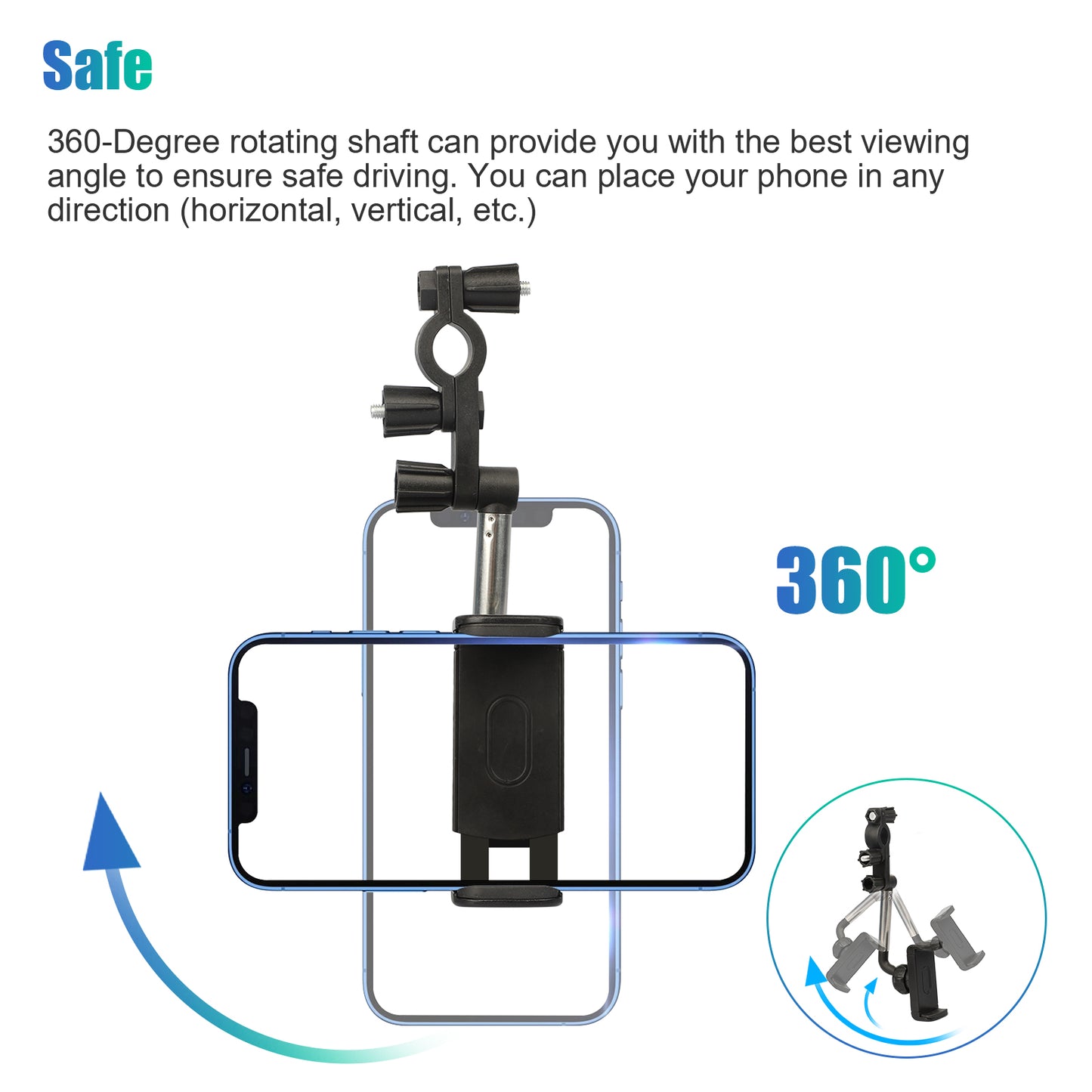 Car Rearview Mirror Mount Phone Holder 360° Rotation Universal for Smartphone