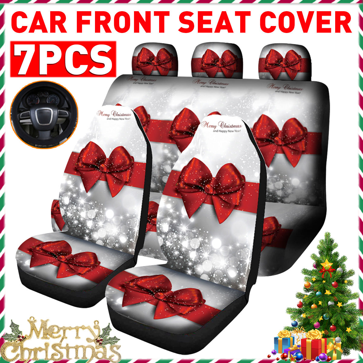 Car Christmas Seat Cushion Cover Protector Universal Fit 7 Pcs