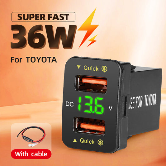 Dual USB QC Car Socket Power Adapter Voltmeter LED Charger