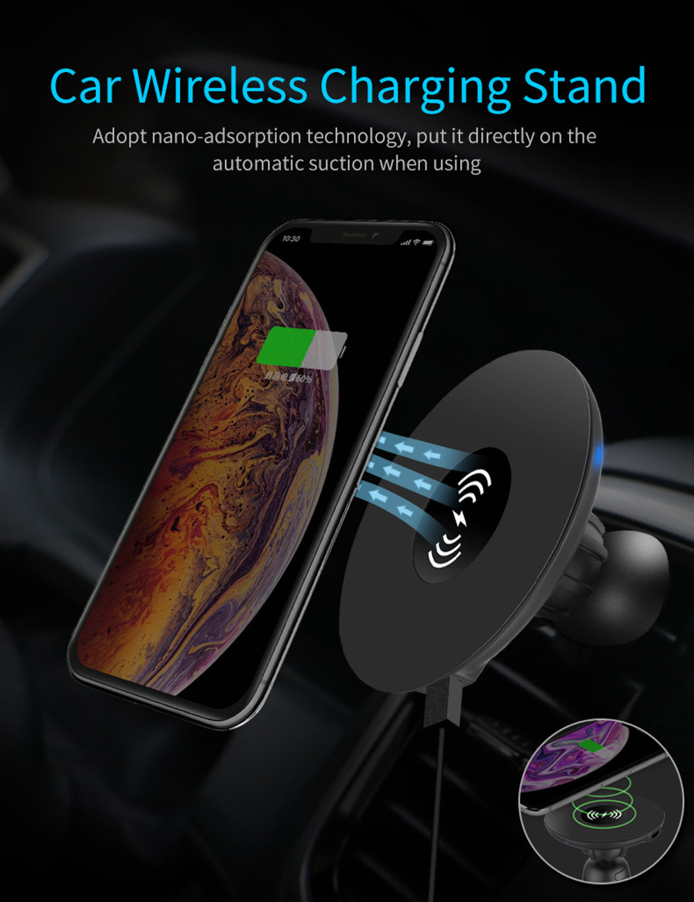 Car Wireless Fast Charger QI 10W Nano Magnetic Air Vent Bracket
