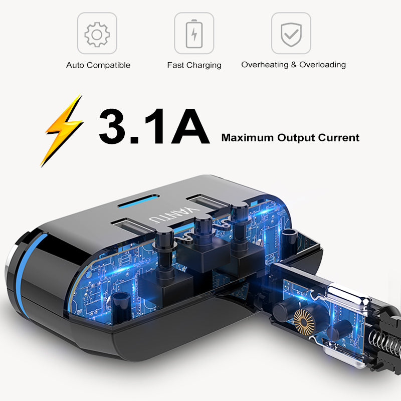 Car Dual USB Port 3 Way Auto Charger Cigarette Socket Splitter Adapter