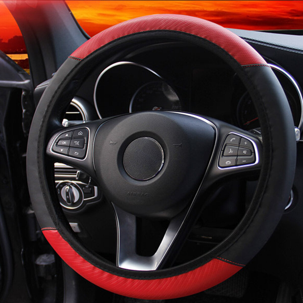 Car Steering Wheel Cover Universal Fiber PU Leather Protector