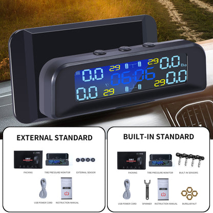 Car TPMS Pressure System Solar Power LCD Display Time Display Tools