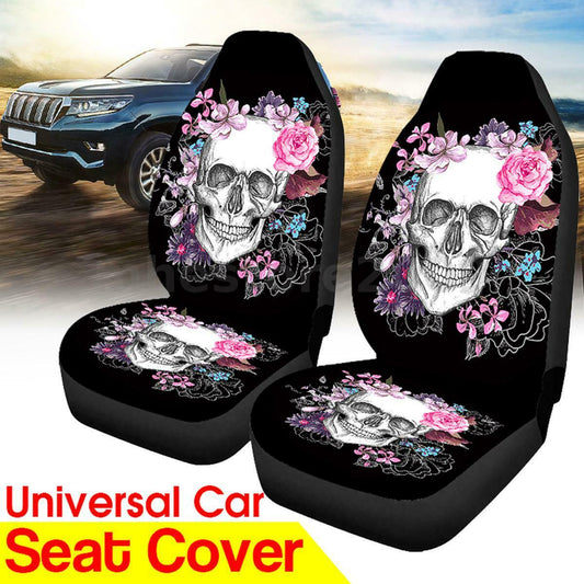 3D Car Front Seat Skull Flowers Printing Breathable Cushion Protector