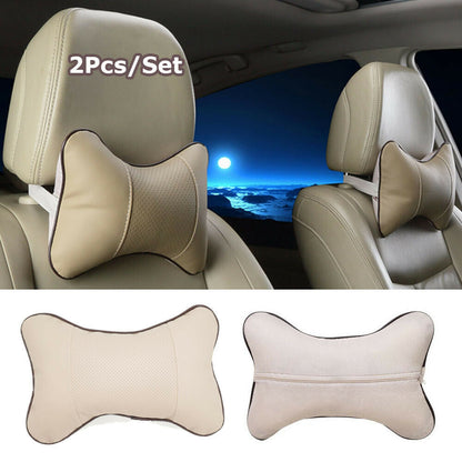 Car Headrest Pillow Neck Cushion PU Leather Breathable 2Pcs
