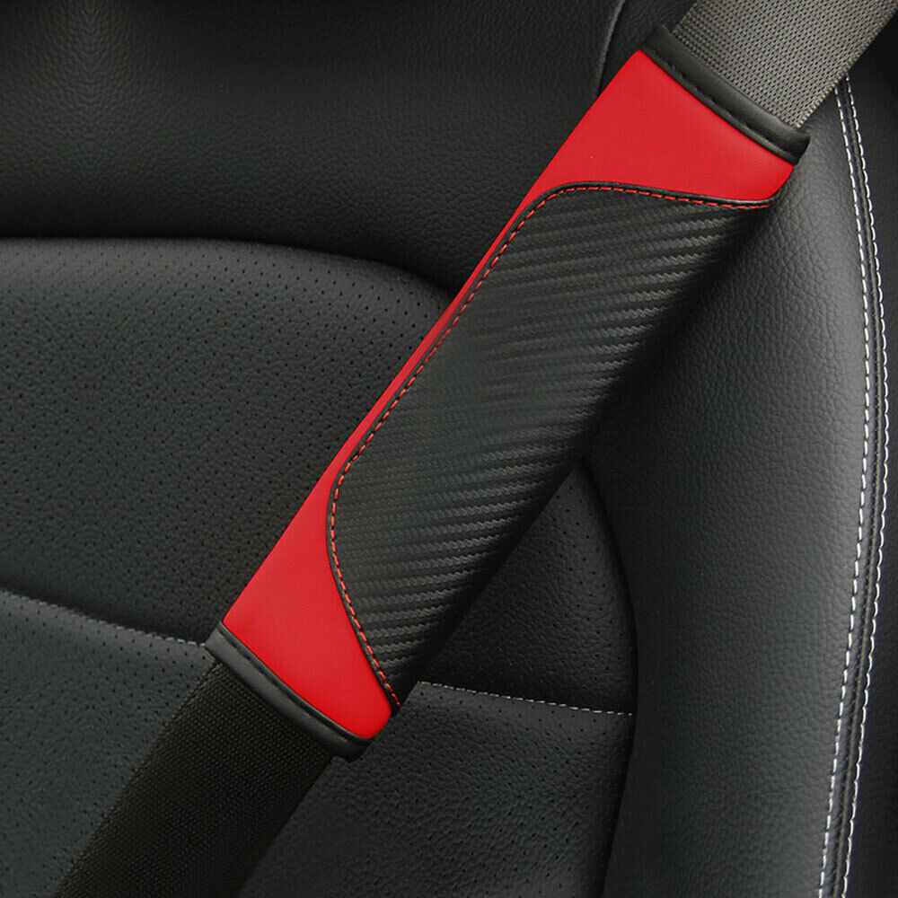 Car Seat Safety Belt Shoulder Guard Cover Carbon Fiber Leather Protect 2pcs
