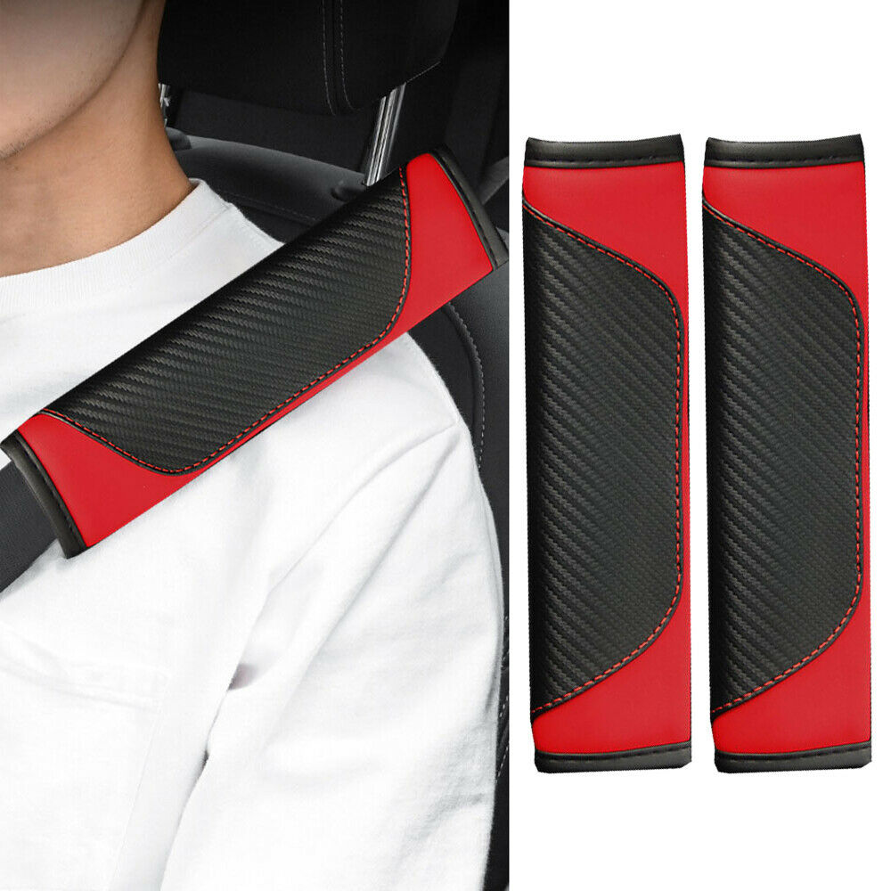 Car Seat Safety Belt Shoulder Guard Cover Carbon Fiber Leather Protect 2pcs