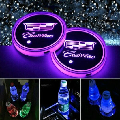 LED Car Cup Holder Pad Mat For Cadillac Auto Atmosphere Organizer 2PCS