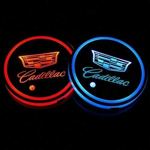 LED Car Cup Holder Pad Mat For Cadillac Auto Atmosphere Organizer 2PCS