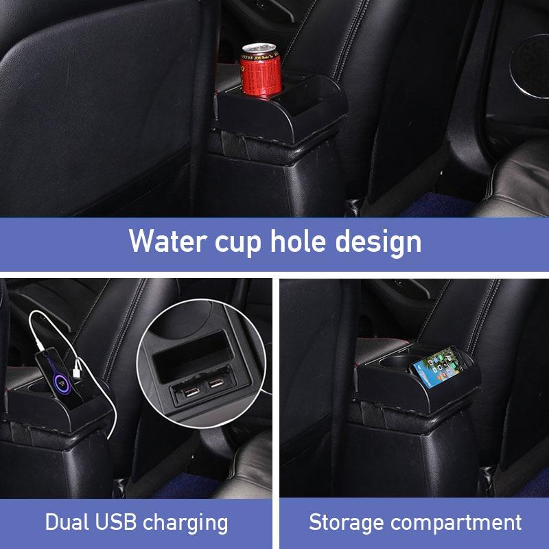 Car Storage Box PU LeatherArmrest Pad With Cup Holder